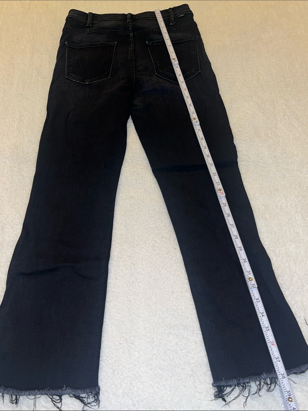 MOTHER Hustler Ankle Fray Crop Flare High Rise Washed Black Jeans 29 - Picture 9 of 14